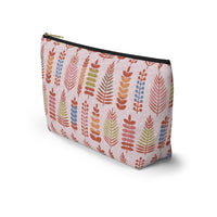 Stamped Leaves Accessory Pouch w T-bottom in Red